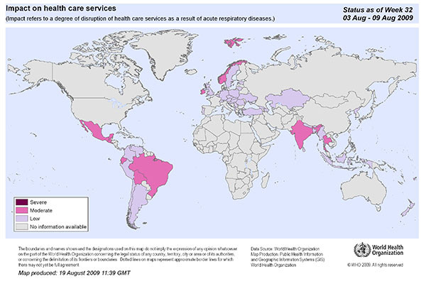 ▲ 2009년 전세계적으로 유행한 '신종플루(H1N1)' 확산 지도.  ⓒWHO 자료 캡쳐
