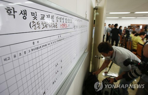 ▲ 7일 오후 서울 종로구 서울시교육청 중동호흡기증후군(메르스) 대책본부에 휴업 시행 현황판이 걸려있다. ⓒ연합뉴스 사진