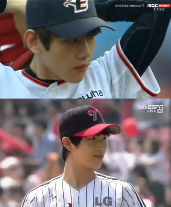 ▲ 백현과 임시완 시구 ⓒ인터넷 커뮤니티