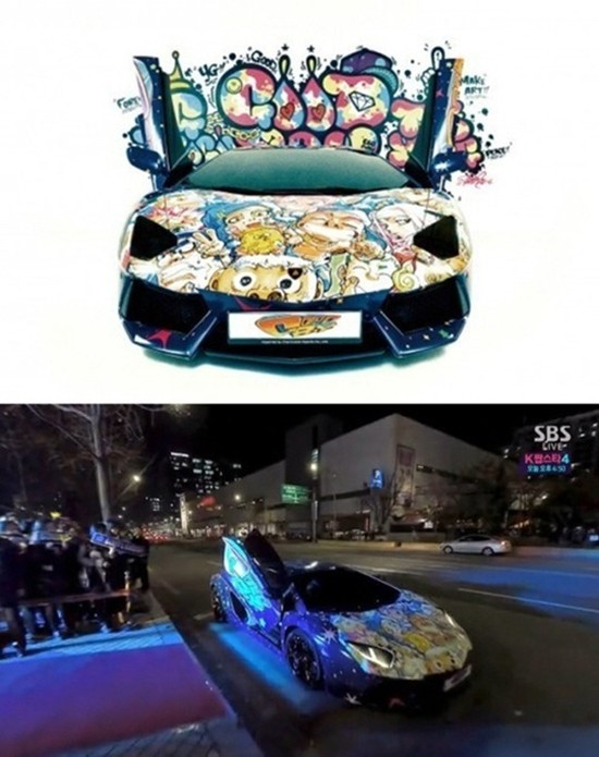 ▲ 지드래곤이 소유한 람보르기니 ⓒ인기가요 방송화면