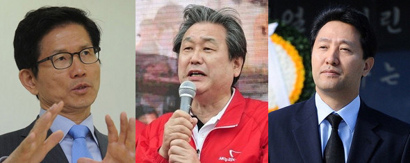 ▲ 왼쪽부터 김문수 전 경기지사, 김무성 대표, 오세훈 전 서울시장 ⓒ 뉴데일리 DB