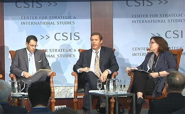 ▲ 7월 7일 워싱턴 DC 전략국제문연구소(CSIS)에 모인 전문가들 (사진 오른쪽부터 스미스, 쇼프, 오슬린 연구원). 사진-CSIS 웹사이트 캡쳐