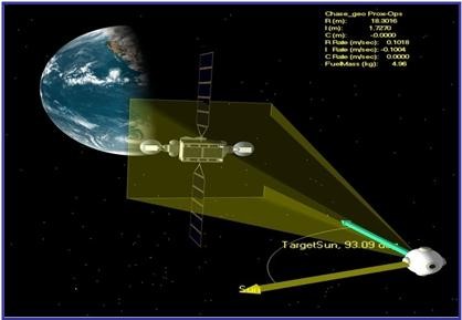▲ 우주공통작전상황 컴퓨터가 분석한 위성충돌 시뮬레이션 영상.ⓒ공군