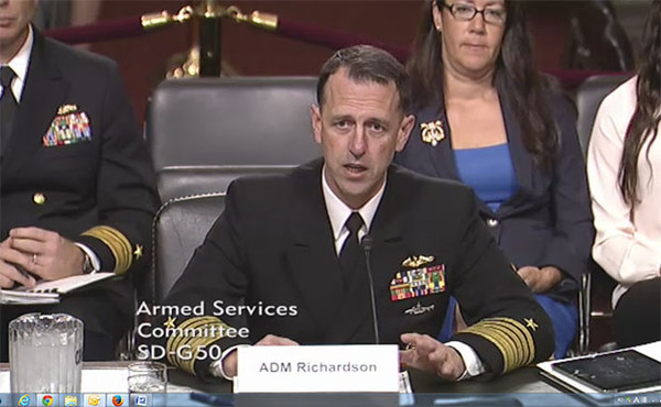 ▲ 존 리처드슨 신임 미국 해군 참모총장 지명자가 30일 상원 군사위원회가 주관한 인준 청문회에 나와 의원들의 질의에 답변하고 있다. 사진- 미 의회도서관 제공