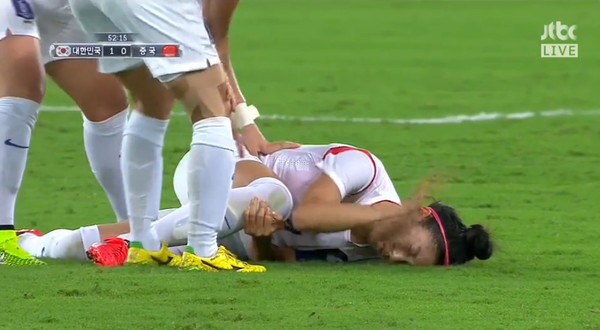 ▲ 동아시안컵 심서연 부상ⓒ방송캡쳐