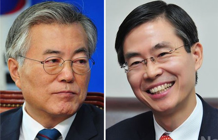 ▲ 새정치민주연합 문재인 대표(왼쪽)와 조경태 의원.ⓒ뉴데일리 이종현 기자