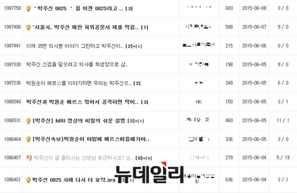 ▲ 의사 면허가 있어야 가입할 수 있는 인터넷 의료인 커뮤니티. 박주신씨의 병역비리 의혹과 관련한 글들이 올라와 있다. ⓒ인터넷 의료인 커뮤니티 캡쳐