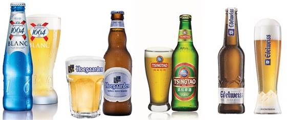 ▲ 왼쪽부터 크로넨버그 1664 블랑, 호가든, 칭따오, 에델바이스 스노우 후레쉬