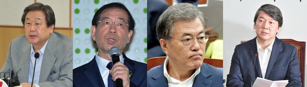 ▲ 여야 대선주자 지지도에서는 새누리당 김무성 대표가 지지율 답보속 1위를 차지한 가운데 새정치민주연합 문재인 대표의 지지율이 상승해 박원순 서울시장과 지지율 격차를 줄였다. ⓒ리얼미터