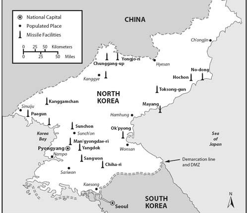 ▲ 한미 연합군이 파악한 북한군 미사일 기지 위치. ⓒ2003년 국방백서 영문판 캡쳐