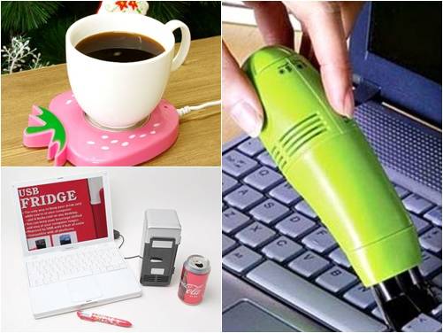 ▲ (왼쪽 위부터 시계방향)USB발열컵받침, USB진공청소기, USB냉장고.ⓒ옥션