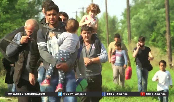 ▲ 세르비아를 통해 헝가리로 들어가는 무슬림 난민들. ⓒ中관영 CCTV 아메리카 보도화면 캡쳐