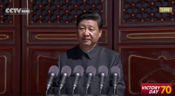 ▲ 지난 3일 中전승 열병식에서 기념사 연설을 하는 시진핑 中공산당 총서기. ⓒ中관영 CCTV 중계 영상 캡쳐