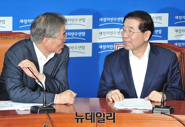 ▲ 새정치민주연합 문재인 대표(왼쪽)와 박원순 서울시장.ⓒ뉴데일리 이종현 기자