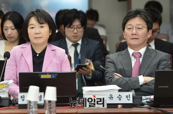 ▲ 국회 국방위 소속 새누리당 정미경 의원(왼쪽)과 유승민 의원(오른쪽)의 모습. ⓒ뉴데일리 정상윤 기자