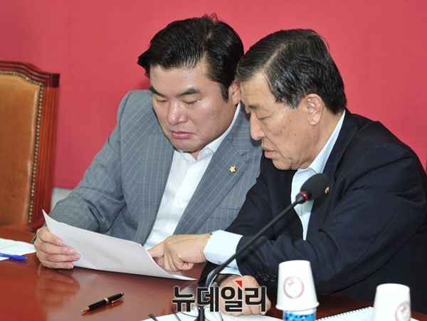 ▲ 새누리당 원유철 원내대표(왼쪽)와 황진하 사무총장.ⓒ뉴데일리 이종현 기자