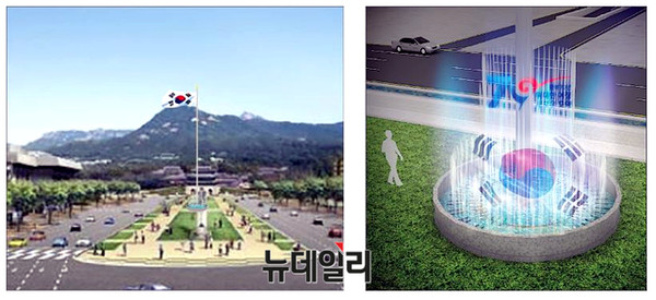 국가보훈처가 결정한 광화문광장 대형 태극기 게양대 가상 디자인 모습. ⓒ국가보훈처