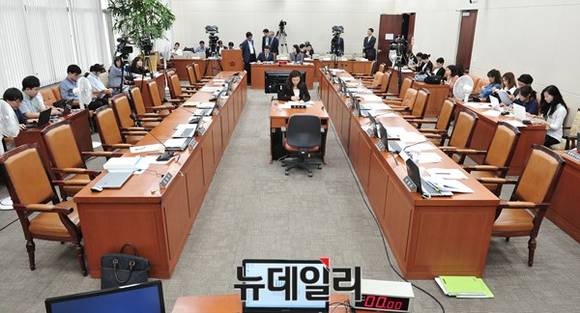 ▲ 지난 21일 파행된 국회 보건복지위의 중동호흡기증후군(메르스) 국정감사가 끝내 무산될 가능성이 점점 높아지고 있다. 사진은 지난 21일 진행될 예정이었던 보건복지위 국정감사. 국감이 파행돼 의원들이 모두 자리를 비웠다.ⓒ뉴데일리