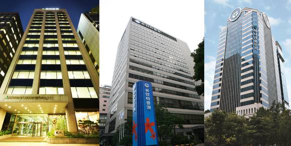 ▲ 왼쪽부터 현대증권, 유안타증권, 하나금융투자의 본사 건물.ⓒ각 사