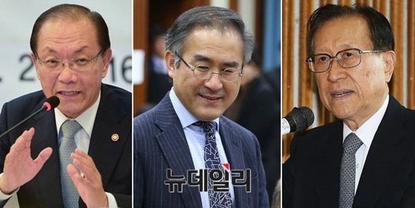 ▲ 왼쪽부터 황우여 교육부장관, 김상률 청와대 교문수석, 김정배 국사편찬위원장. ⓒ 뉴데일리DB