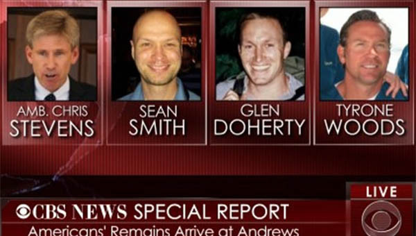 2011년 9월 11일(현지시간), 리비아 벵가지의 美영사관이 공격당한 직후 희생자들에 대해 보도하는 美언론. ⓒ美CBS 당시 보도화면 캡쳐