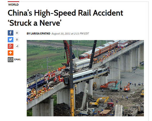 ▲ 2011년 7월 23일 일어난 中고속철 사고는 개통 한 달도 채 되지 않아 일어난 사고였다. ⓒ美공영방송 PBS 관련보도 캡쳐