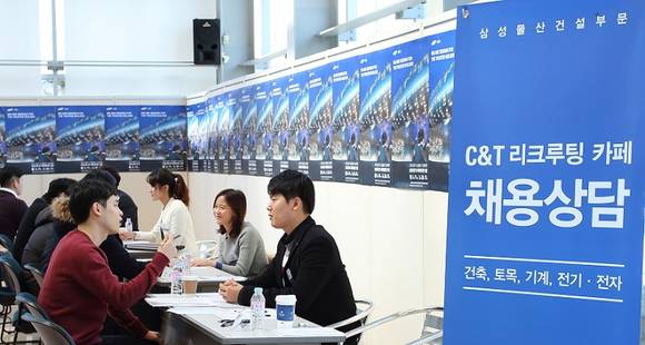 ▲ 삼성물산, 현대건설, 대우건설 등 건설사들이 하반기 공채를 진행하고 있다. 사진은 지난 3월 삼성물산이 취업 상담을 위해 시행한 리쿠르팅 카페 모습.ⓒ삼성물산