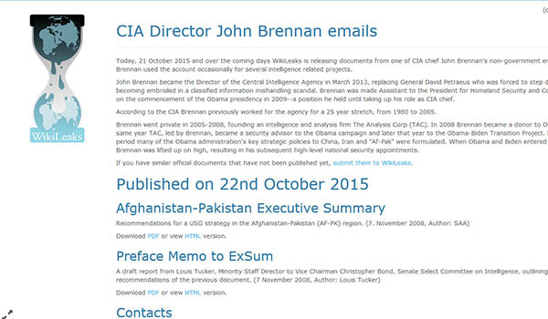 ▲ 위키리크스는 존 브레넌 美CIA 국장의 개인 이메일에 첨부된 파일들을 공개하고 있다. ⓒ위키리크스 관련 화면 캡쳐