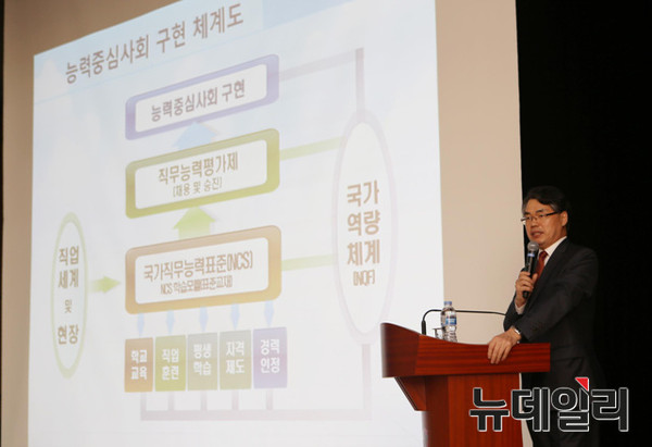 ▲ 계명문화대에서 열린 ‘NCS 교육과정 도입 및 운영을 위한 전국 NCS 지원센터장 포럼’에서 나승일 교수가 강연을 펼치고 있다. ⓒ계명문화대 제공