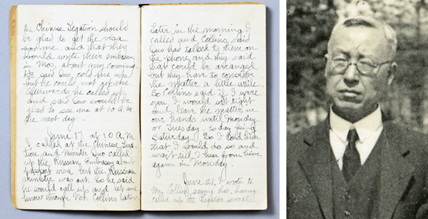 ▲ 이승만 박사가 쓴 영문 일기(사진 왼쪽). 1933년 제네바 국제평화회의 참석 당시 이승만 대통령의 모습(사진 오른쪽). ⓒ 조선닷컴(연세대 이승만연구원 제공)