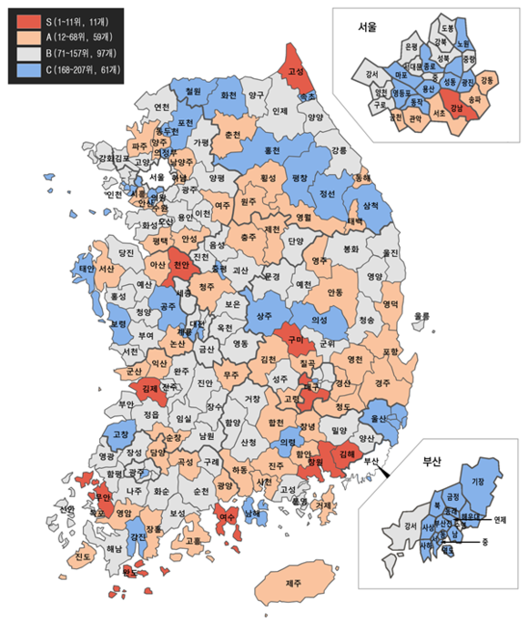 ▲ 외투기업친화성 지도. ⓒ대한상의