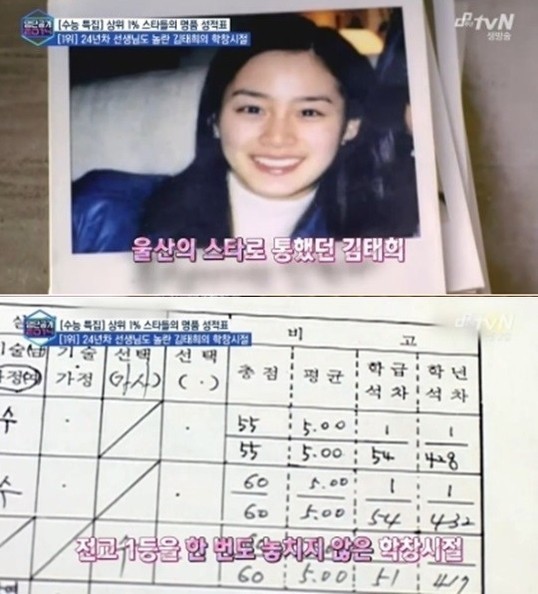 ▲ 김태희 성적표 ⓒ명단공개 방송 화면