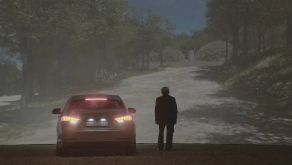 ▲ 캠페인 주인공이 3D 영상으로 구현된 가상의 부모님 산소를 보고 있는 모습ⓒ현대자동차그룹