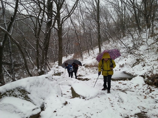 ▲ 어제 북한산 600고지에는 눈이 펑펑 쏟아져, 환상의 눈나라를 연출했다. 기상청, 오늘날씨예보 눈비후 오후부터 갬ⓒ뉴데일리 스타 황용희