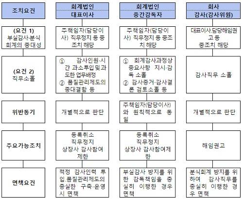 ▲ 감독자 조치요건 및 조치수준 요약 (자료제공: 금융감독원)