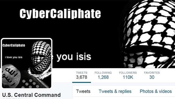 ▲ 지난해 테러조직 대쉬(ISIS)를 추종하는 해커들이 美중부사령부의 트위터 계정을 해킹했을 당시 모습. ⓒ해외 온라인 커뮤니티 화면캡쳐