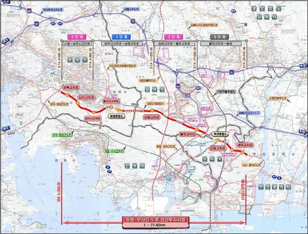 ▲ 창원~부산간 민자도로 전체구간 위치도 ⓒ뉴데일리