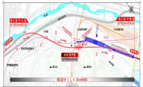 ▲ 대림산업과 한라가 맞붙은 삼성~동탄 광역급행철도(GTX) 2공구 시공사 결정이 2주 앞으로 임박했다. 사진은 삼성~동탄 GTX 노선 개요도.ⓒ한국철도시설공단