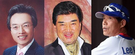 ▲ (왼쪽부터)최진식 심팩 회장, 배우 이덕화, 이건열 동국대 야구부 감독.