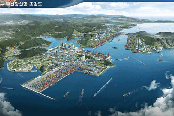 ▲ 현대건설이 공사비 1188억원 규모인 부산항 신항 서컨테이너터미널 2-5단계 확장공사 수주가 유력한 것으로 나타났다. 사진은 부산항신항 조감도.ⓒ부산항만공사