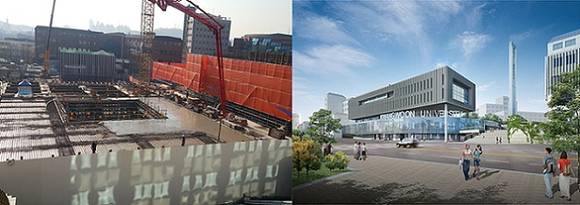 ▲ 서울 노원구 광운대에서 진행 중인 지하캠퍼스 '광운스퀘어' 공사 모습(왼쪽). 광운스퀘어 투시도.