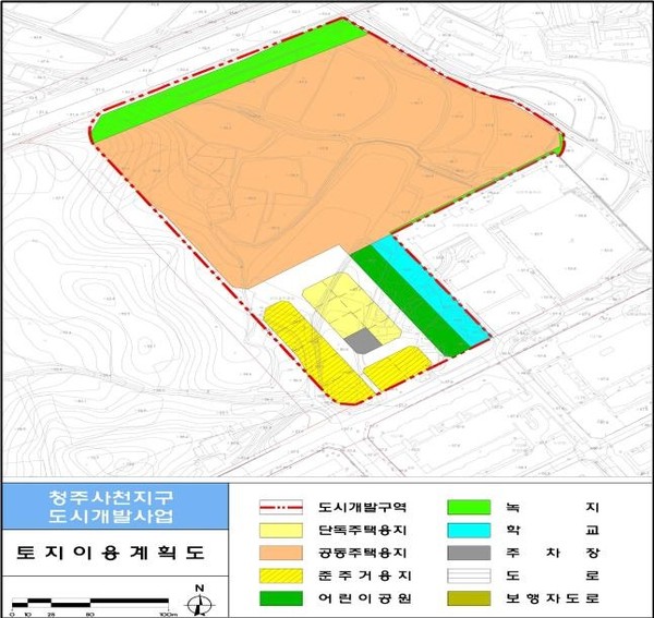 ▲ 청주 사천지구 도시개발사업 토지이용계획도. ⓒ뉴데일리