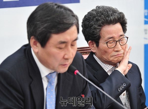 ▲ 새정치민주연합 이종걸 원내대표와 이목희 신임 정책위의장. 둘은 계파는 다르지만 강경노선을 택하고 있다는 점에서 닮아있다. ⓒ뉴데일리 이종현 기자