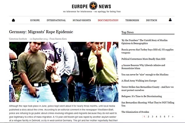 ▲ 독일에 난민들이 급격히 유입되면서, 난민 캠프 주변에서 성폭행을 비롯한 각종 강력범죄가 빈발하고 있다는 보도. ⓒ덴마크 유로뉴스 2015년 9월 21일자 캡쳐