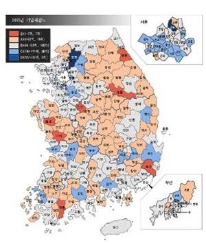 ▲ 2015년 기업체감도 지도. ⓒ대한상의