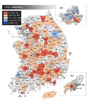 ▲ 2015년 경제활동친화성 지도. ⓒ대한상의