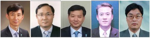 ▲ 왼쪽부터 황인산 부행장, 박종영 부행장, 윤규선 부행장, 윤석희 부행장, 유제봉 부행장ⓒ하나금융지주