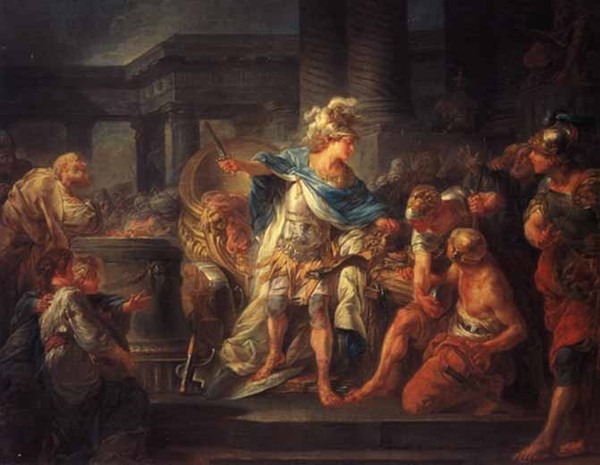 ▲ 알렉산드로스가 고르디우스의 매듭을 자르다, 베르텔레미(1743–1811)의 작품. ⓒ위키백과