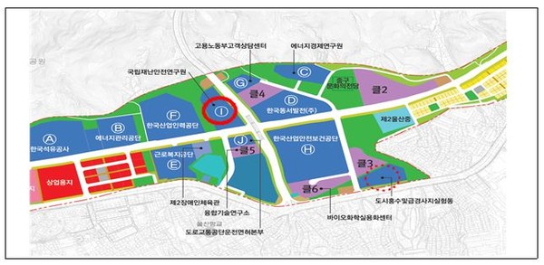 ▲ 우정혁신도시내 국립재난안전연구원 위치도=ⓒ뉴데일리