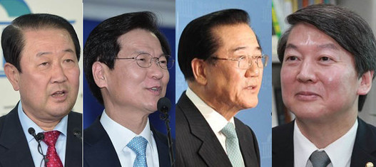 ▲ 1단계 통합을 통해 선(先)통합을 모색하고 있는 박주선·천정배 의원, 박준영 전 전남도지사와 2단계 통합을 통해 대통합을 이룰 것으로 전망되는 안철수 의원. ⓒ뉴데일리 사진DB